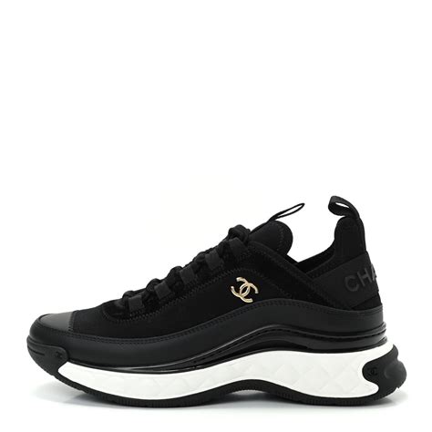 chanel cc velvet calfskin mixed fibers black chunky sneaker|chanel shoes for women.